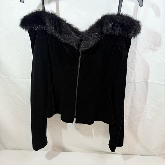 Y2K Velvet Top LP Off the Shoulder Fur Trim Corset Whimsigoth Fairygrunge Preppy - Picture 9 of 9